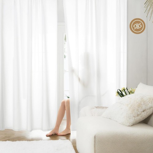 HOMEIDEAS Non-See-Through White Privacy Sheer Curtains 52 X 84 Inches Long 2 ...