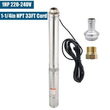 4 in OD 1 HP Deep Well Submersible Pump 33GPM 207ft Hmax Stainless Steel 220V