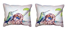 Pair Of Betsy Drake Hummingbird Chicks Large Indoor Outdoor Pillows 16 X 20