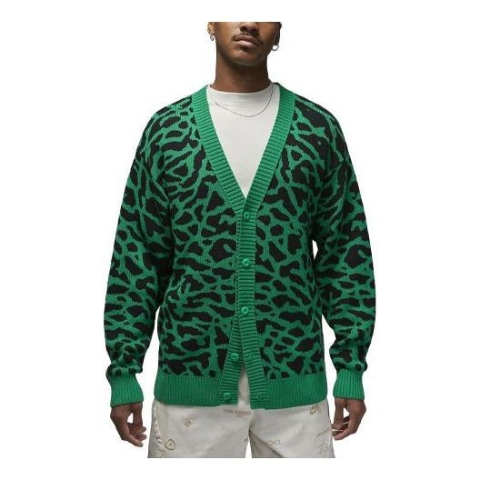 JORDAN MEN'S FLIGHT HERITAGE CARDIGAN , GREEN / BLACK - SIZE L