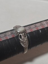 Vintage Ring Silver Mother of Pearl Stone Hearts Floral Band Sterling 925 Size 8
