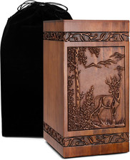 Wooden Cremation Urn for Human Wood Ashes Engraved Deer Decorative Box Funeral U