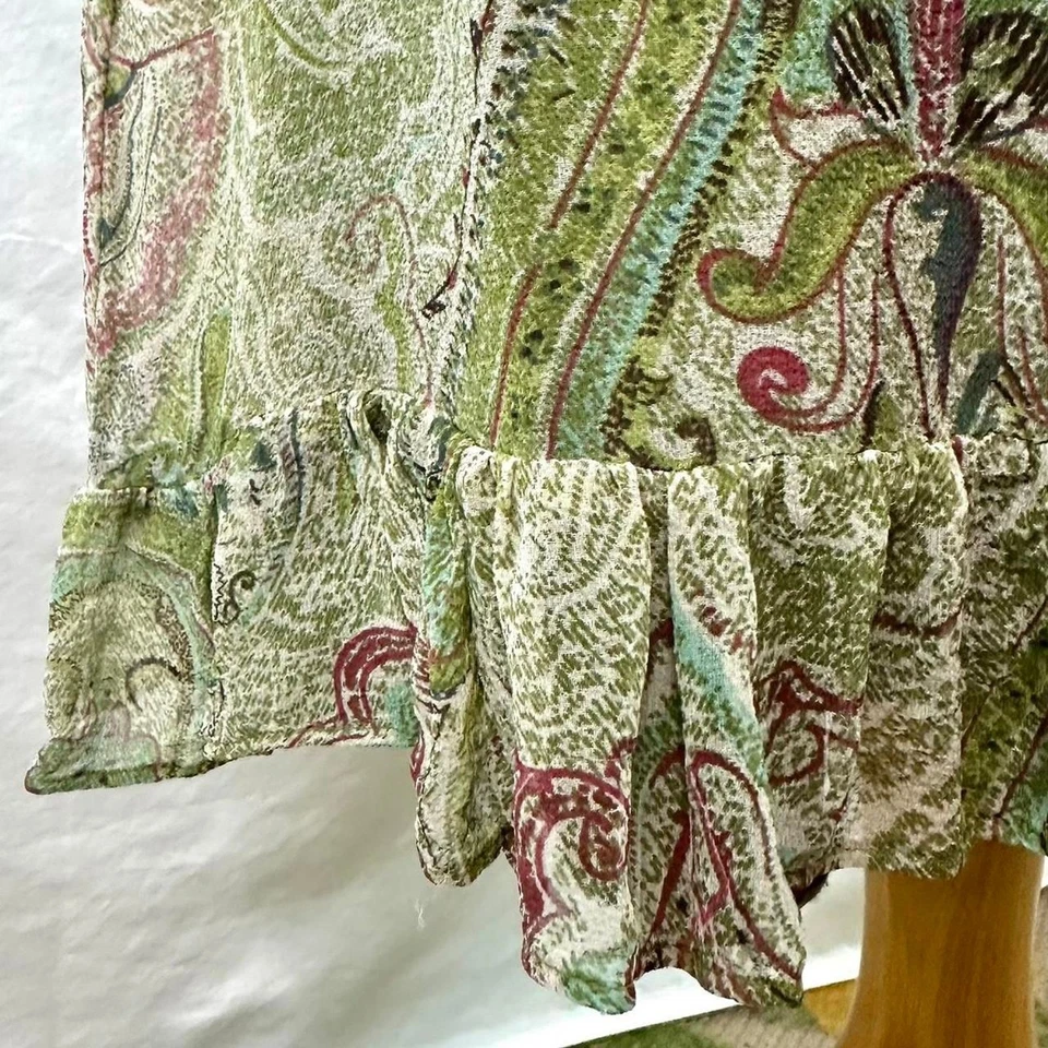 Vestido midi DRESSBARN vintage años 90 100 % seda verde cachemira cuello en V para mujer 12 hadas Foto 4 de 4