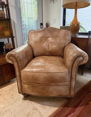 Vintage Hancock & Moore Leather Club Chair With Nailhead Trim