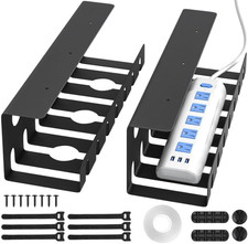 2 Pack Metal under Desk Cable Management Tray, U Channel Cord Organizer Box, Off