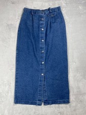 Vintage Cherokee Denim Skirt Women Size 8 Blue Button Front Midi USA Cotton