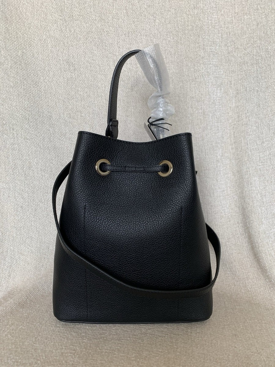 FURLA◆Costanza/コスタンザ ビビ NEW FURLA Costanza Black Leather Small Bucket Drawstring Tote Bag