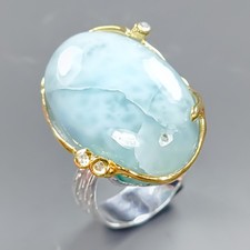 Gemstone 40 ct Natural Larimar Ring 925 Sterling Silver Size 8 /R430652