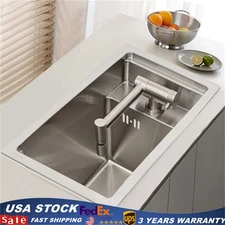 Single Bowl Bar Kitchen Laundry Sink Set Stainless Steel Hidden w/Folding Faucet