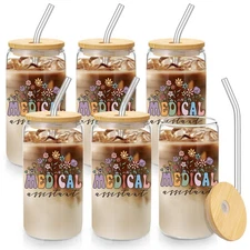6 Pcs Medical Assistant Week Gifts 16oz Drinking Glasses with Lids and Straw ...