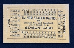 The New STAUCH BATHS LADIES SEASON CARD, CONEY ISLAND, NEW YORK Vintage Souvenir