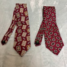 Tom James Silk Designer Vintage Ties Set Of 2 Burgundy Red Geometric Abstract