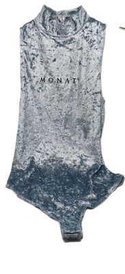 Monat Bodysuit Women s Size Large Velvet Blue Gray High Neck