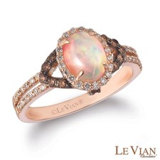 Le Vian 14K Rose Gold Opal Cabochon White/Chocolate Diamond Fashion Ring Size 6.