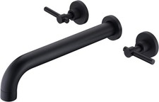 Wall Mount Tub Filler Matte Black Tub Faucet High Flow Two Handles Solid Brass,