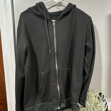 Women s Black Full Zip Hooded Hoodie L Fleece Pockets Drawstring Solid