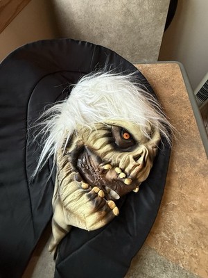 VTG  Rubber Latex Halloween Mask Zombie Crypt Ghoul Corpse White Hair Cape Neck