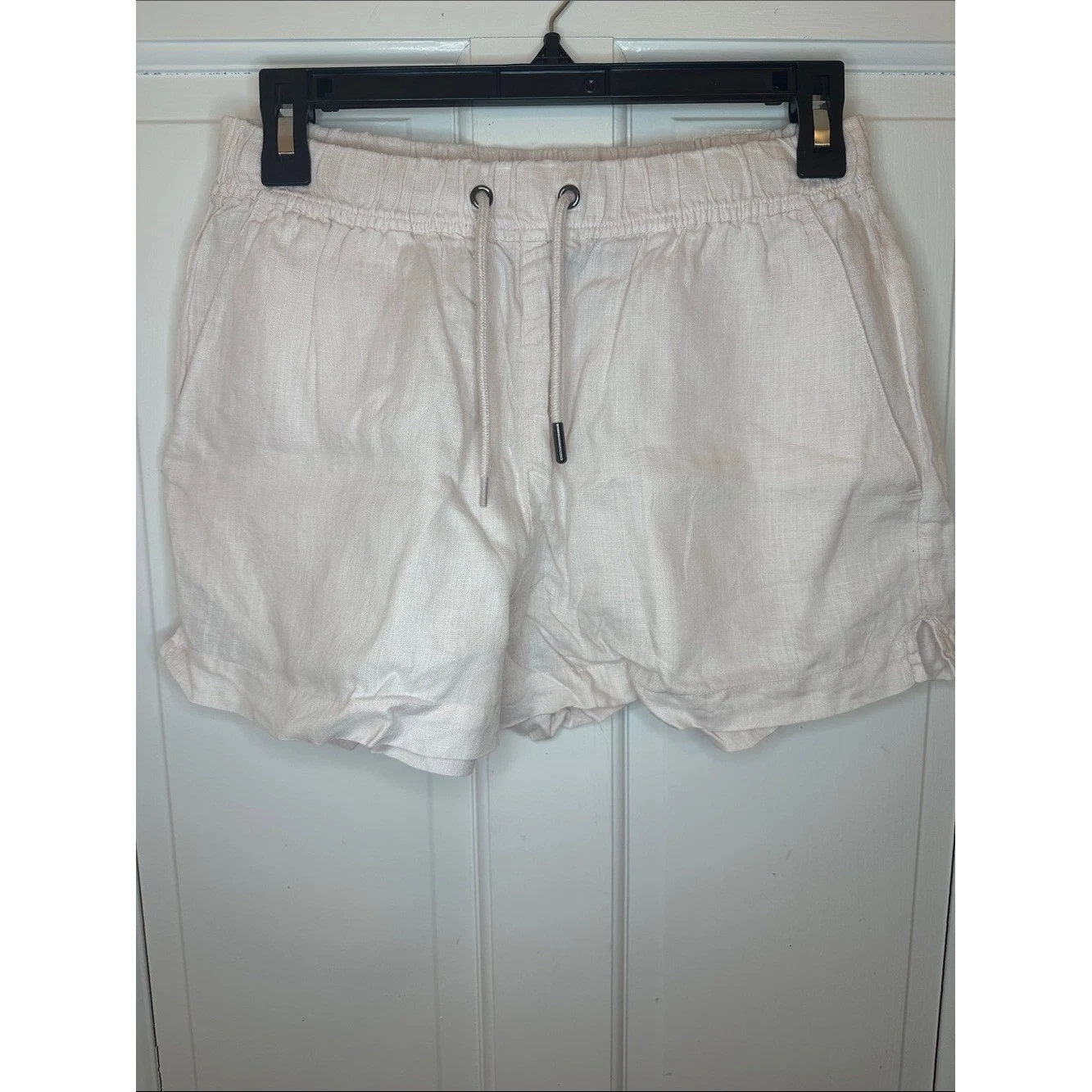 Reiss Light Cream/Blush Drawstring 100% Linen Shorts size 4 EUC
