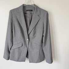 White House Black Market PinStriped Blazer Gray Size 6 Structured Career Office