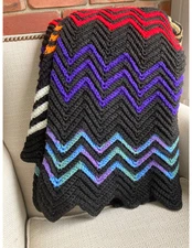 Afghan Lap Blanket Multicolor Handmade Zig Zag Chevron 43" x  66" Excellent Cond