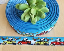7/8" 1 YD Snoopy Car Grosgrain Ribbon Beagle Driving Flowers