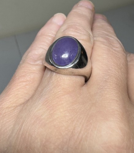 VTG Sterling Silver Cabochon Lavender Jade Unisex Ring China Jadeite Sz 7.75 - Picture 3 of 14