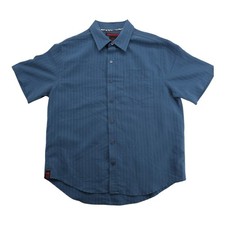 Tony Hawk Men's Short Sleeve Button Up Pinstripe Shirt Blue Skater Size Med