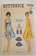VTG 60s Butterick Sew Pattern 3578 Miss Sleeveless Dropped Waist Dress Sz 14 CUT