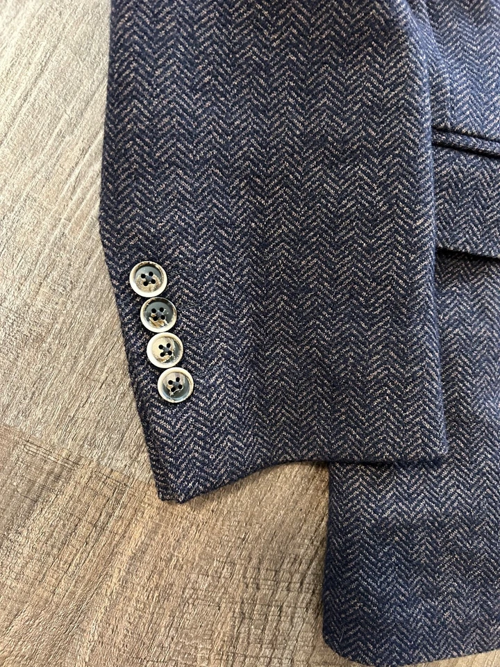 Brooks Brothers 1818 Milano blue herringbone wool jersey knit blazer jacket 40S - Image 3 of 4