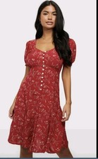 Polo Ralph Lauren Women Dress Sz 6 Red Floral Print Button Up Front Short Sleeve