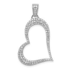 14k White Gold Open Heart Pendant Cubic Zirconia Necklace Charm for Women