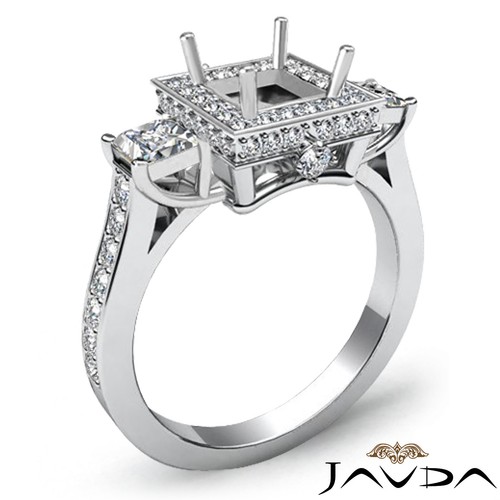 3 Stone Round Princess Pave Pre-Set Diamond Engagement Ring 18k White Gold 1.1Ct - Picture 2 of 6