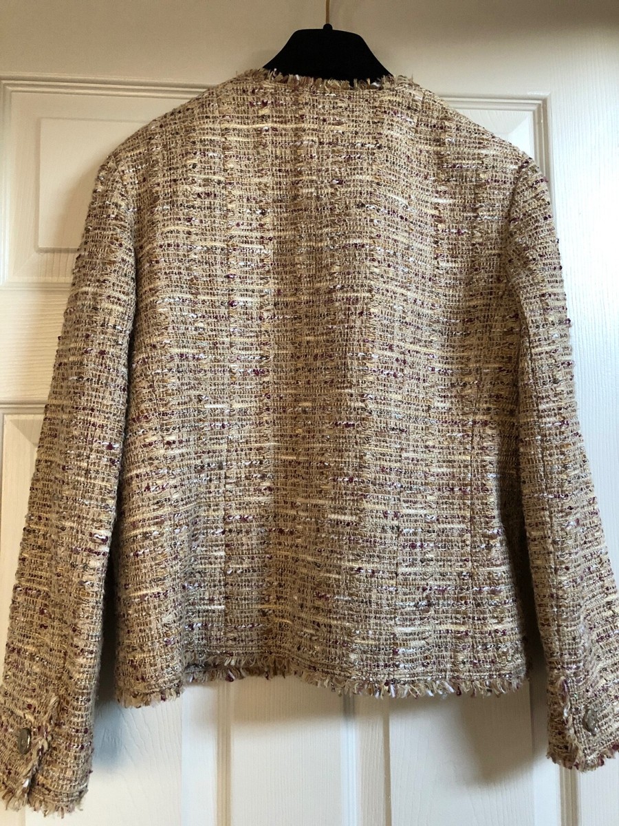 Chanel 06P Vintage Tweed Beige Multicolor Fringed Jacket CC