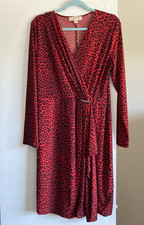 Michael Kors Red Leopard Print Wrap Dress L Long Sleeve