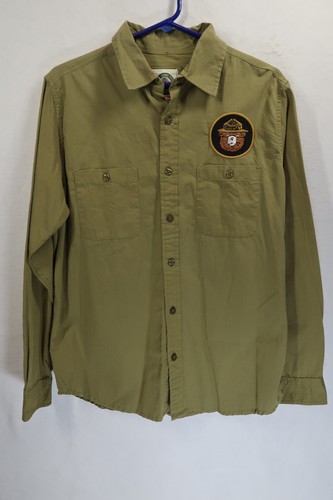 American Needle Olive Green Smokey Bear Chainstitch Button Front Shirt Sz M