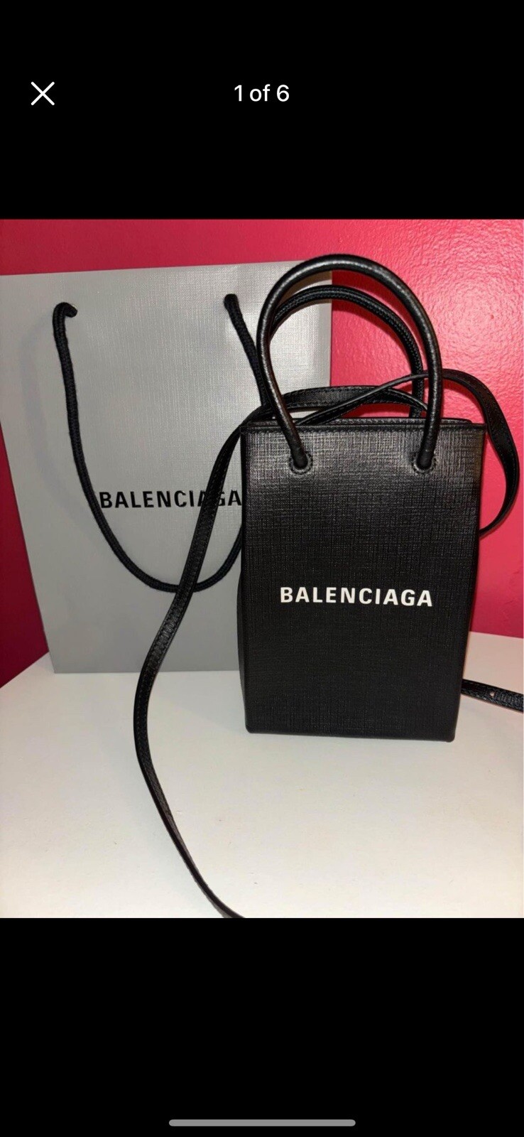 Balenciaga Mini Shopping Bag Crossbody Phone Holder in Black