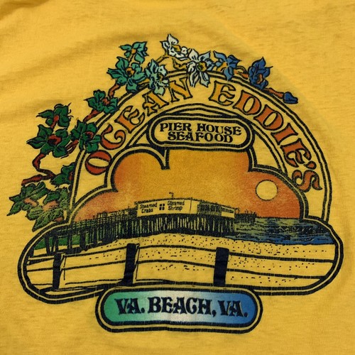 Vtg 1980s Ocean Eddie’s Virginia Beach Bar Thrashed Souvenir Surf T Shirt L - Picture 3 of 12