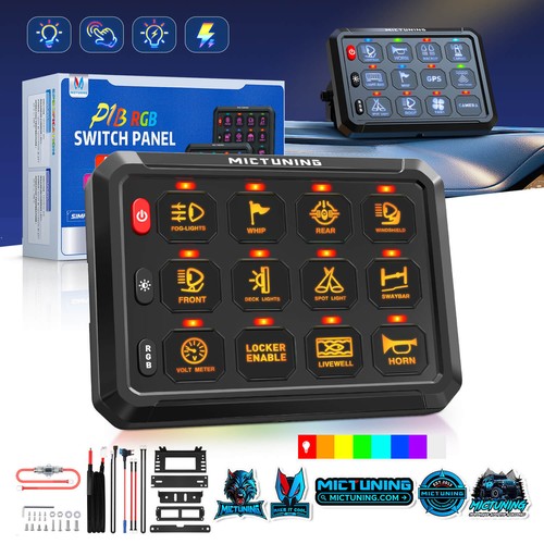 MICTUNING P1B RGB 12 Gang Switch Panel, Toggle Momentary Relay System Box