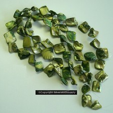 3 Strnds Peridot grn dyed baroque Mabe mother of pearl shell nugget beads BS090B