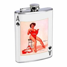 Vintage Playing Cards Hip Flask D2 8oz Stainless Steel Old Fashioned Retro