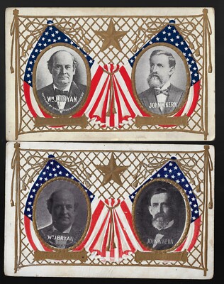 Pr-1908 Wm J Bryan John Kern Jugate Prez Campaign Postcards 2 Diff Kern Photos