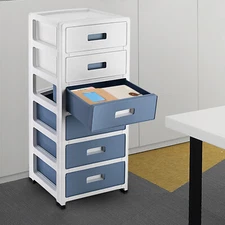 33in Blue White 6-Drawer Organizer, Household/Office Storage Cabinet Drawer Type