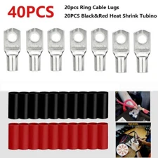 40Pcs 1/4" Gauge 4 AWG Wire Battery Ring Lug Copper Connector Car Audio Terminal