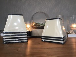 Pottery Barn Set 8 Ribbon Chandelier Shade Ivory W Black Edge