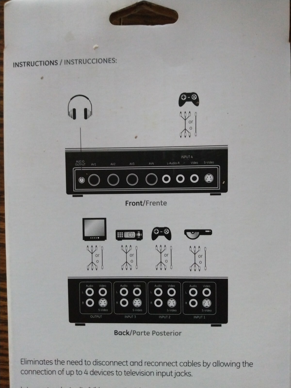 NIB, GE Audio Video Switch with SVideo for 4 Devices + Headphone Jack