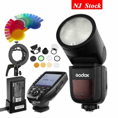 US Godox V1-N Round Head Flash+Xpro-N Trigger+AK-R1 Color Filter 