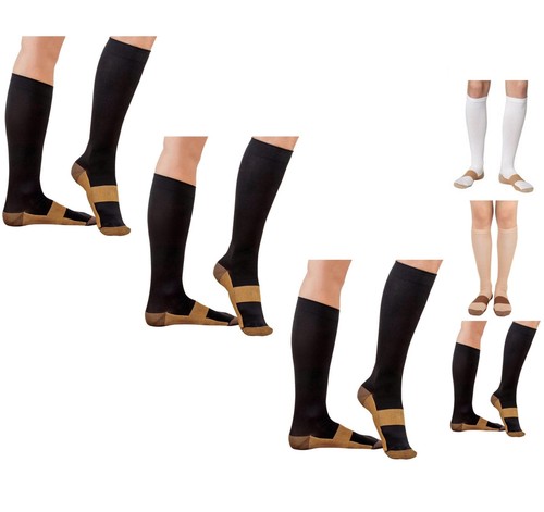 Lote de Medias Soporte Graduado 15-20 mmHg Calcetín Cobre Compresión Nylon Premium - Imagen 1 de 21