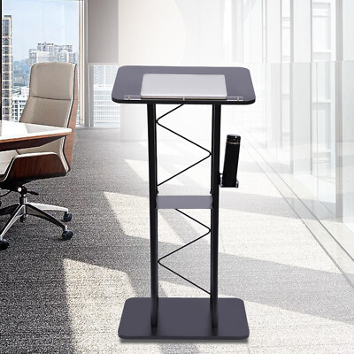 Curved Podium Stand Metal Black Pulpit Lectern for Speeches, Opening Ceremonies