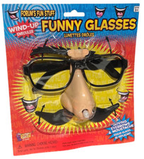 FUNNY WIND UP EYE GLASSES Moving Eyebrows Mustache Big Nose Joke Groucho Black