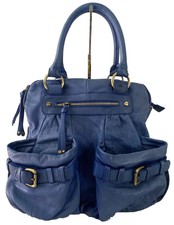 Sabina New York Blue Leather Slouchy Hobo Shoulder Bag Tote Large